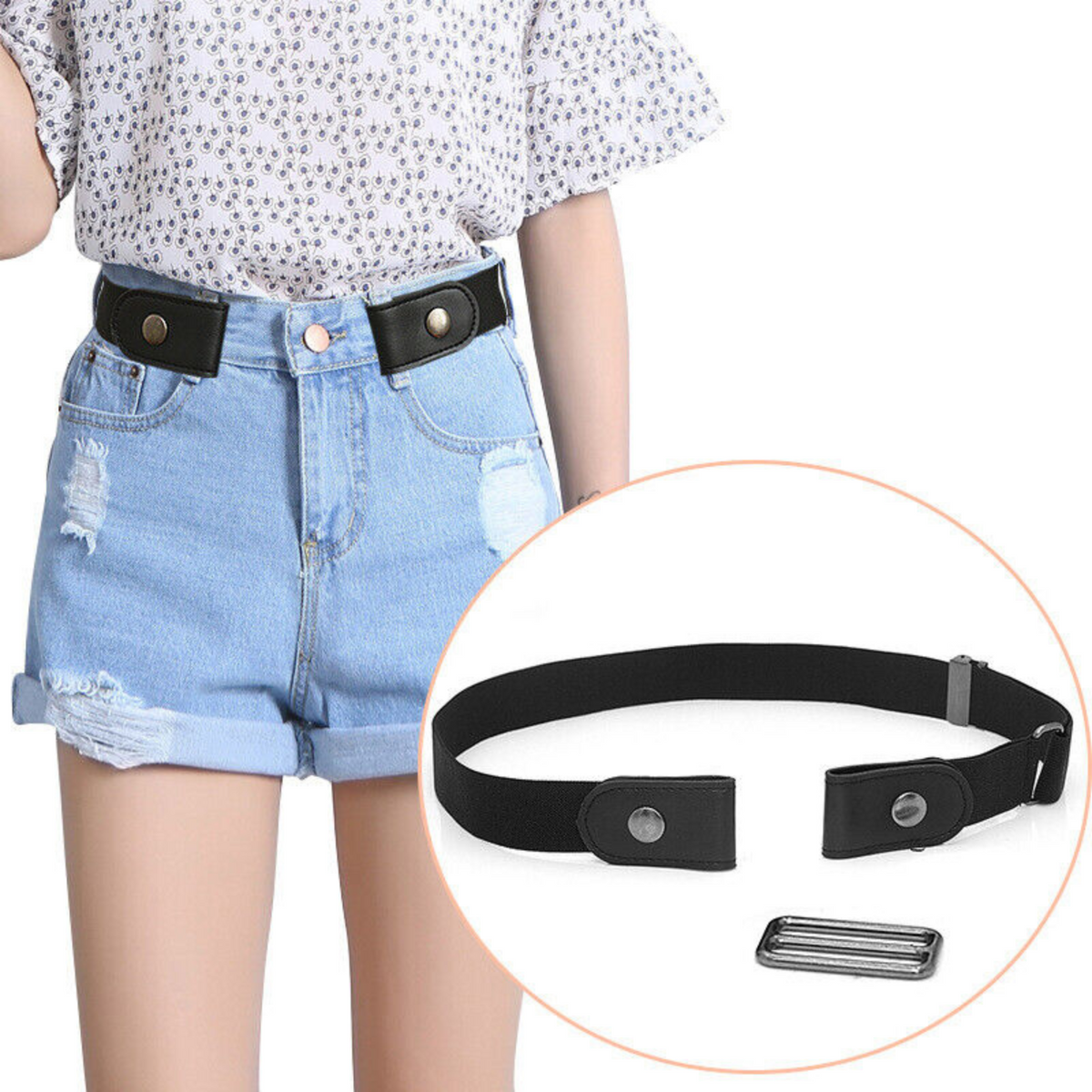 Women's No Bulge Hassle Belt Buckle-free Elastic Invisible Comfortable for Jeans