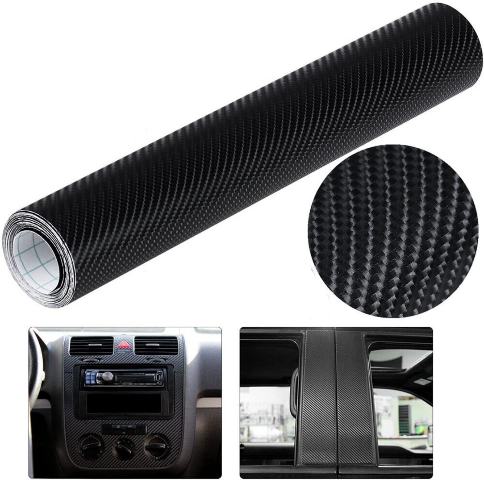 Carbon Fibre Vinyl Wrap 4D Gloss Black 50cmx1.51M Car Air Release Film Sticker