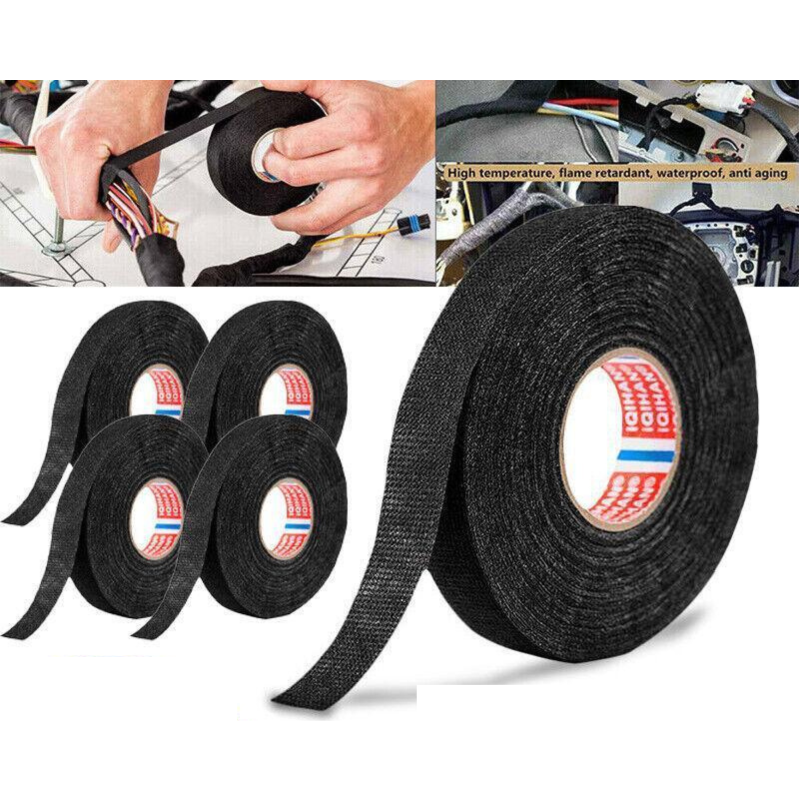 Adhesive Cloth Fabric Tape Cable 4PCS 19mmx 15M Loom Wiring Harness For Car Auto