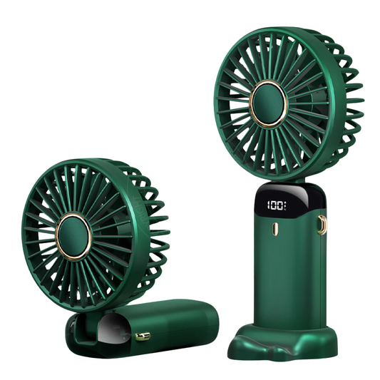5 Speeds & Digital Display Ultra Quiet Handheld Fan Rechargeable USB Green