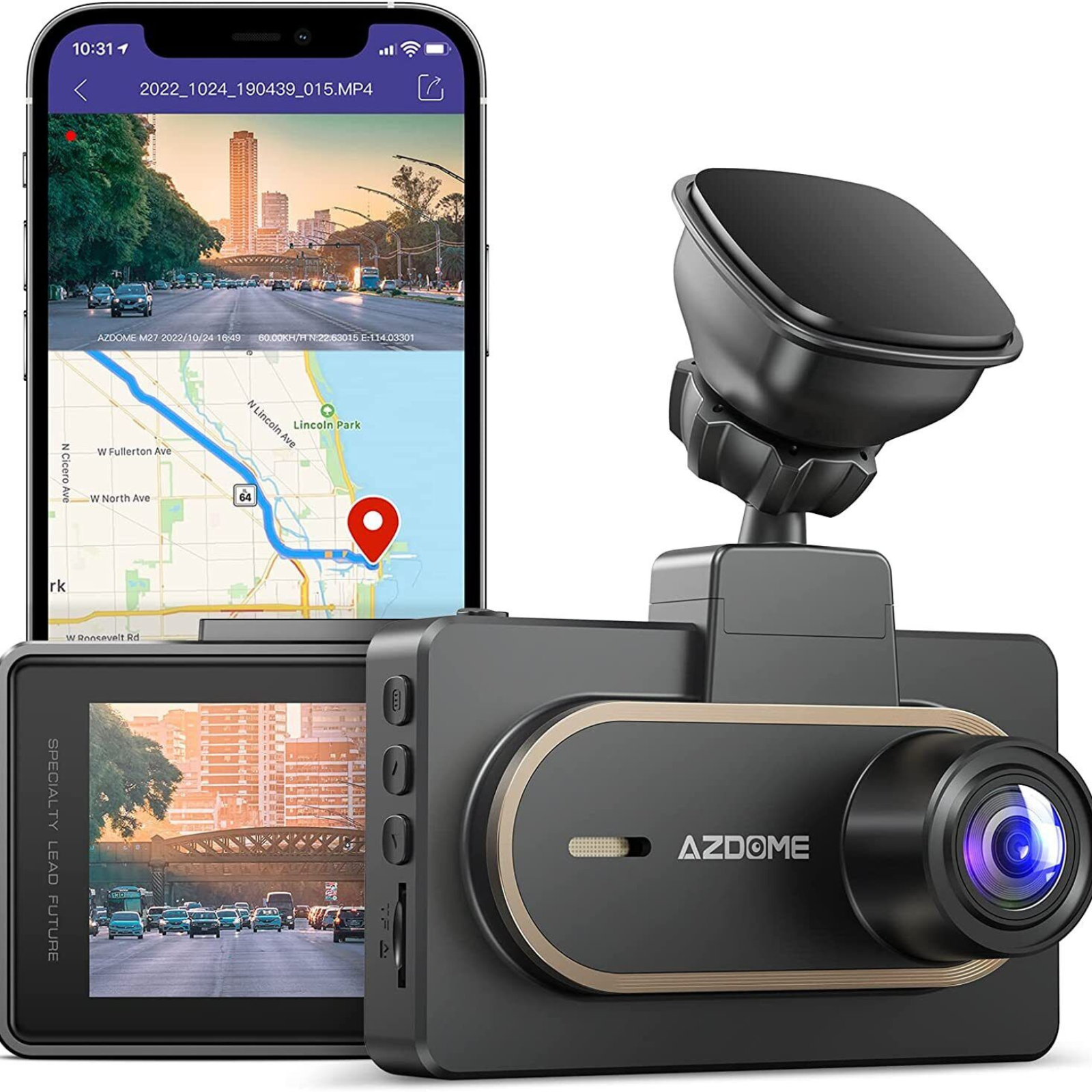 Single Front WIFI WDR Night Vision Dash Camera AZDOME Dash Vehicle Cam 2K 1440P