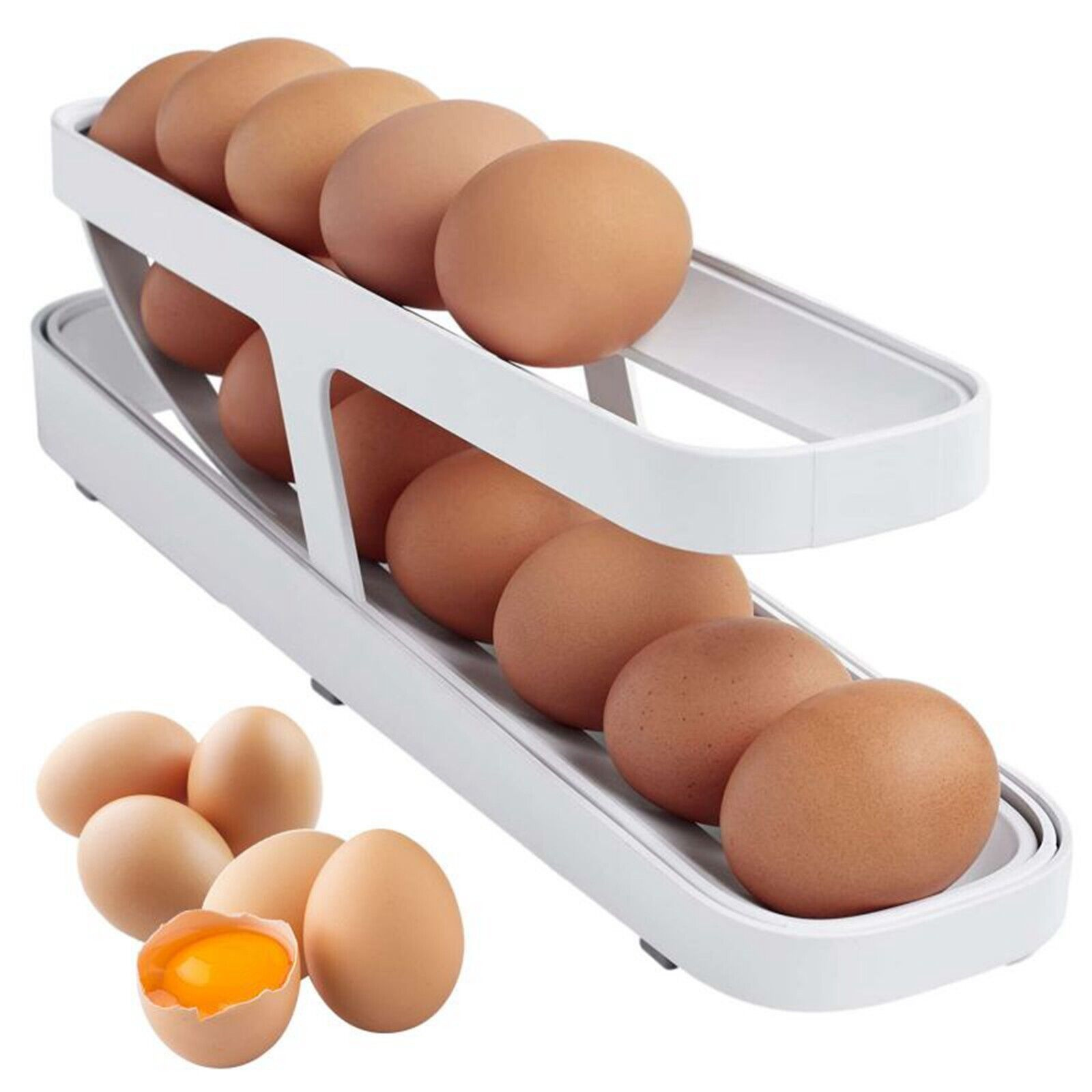 White Egg Rack Holder Automatic Scrolling Box Container Refrigerator