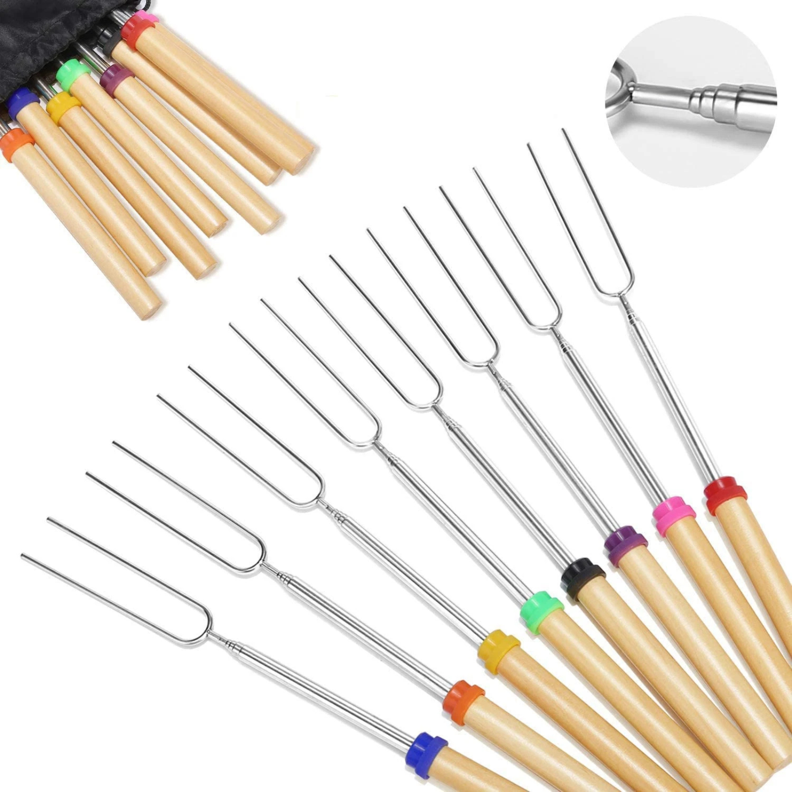 8x Marshmallow Roasting Sticks Telescopic BBQ Skewers for Fire