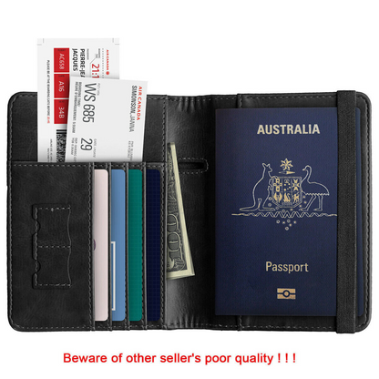 Travel Passport Wallet Card Holder Cover RFID Blocking Slim Black Leather