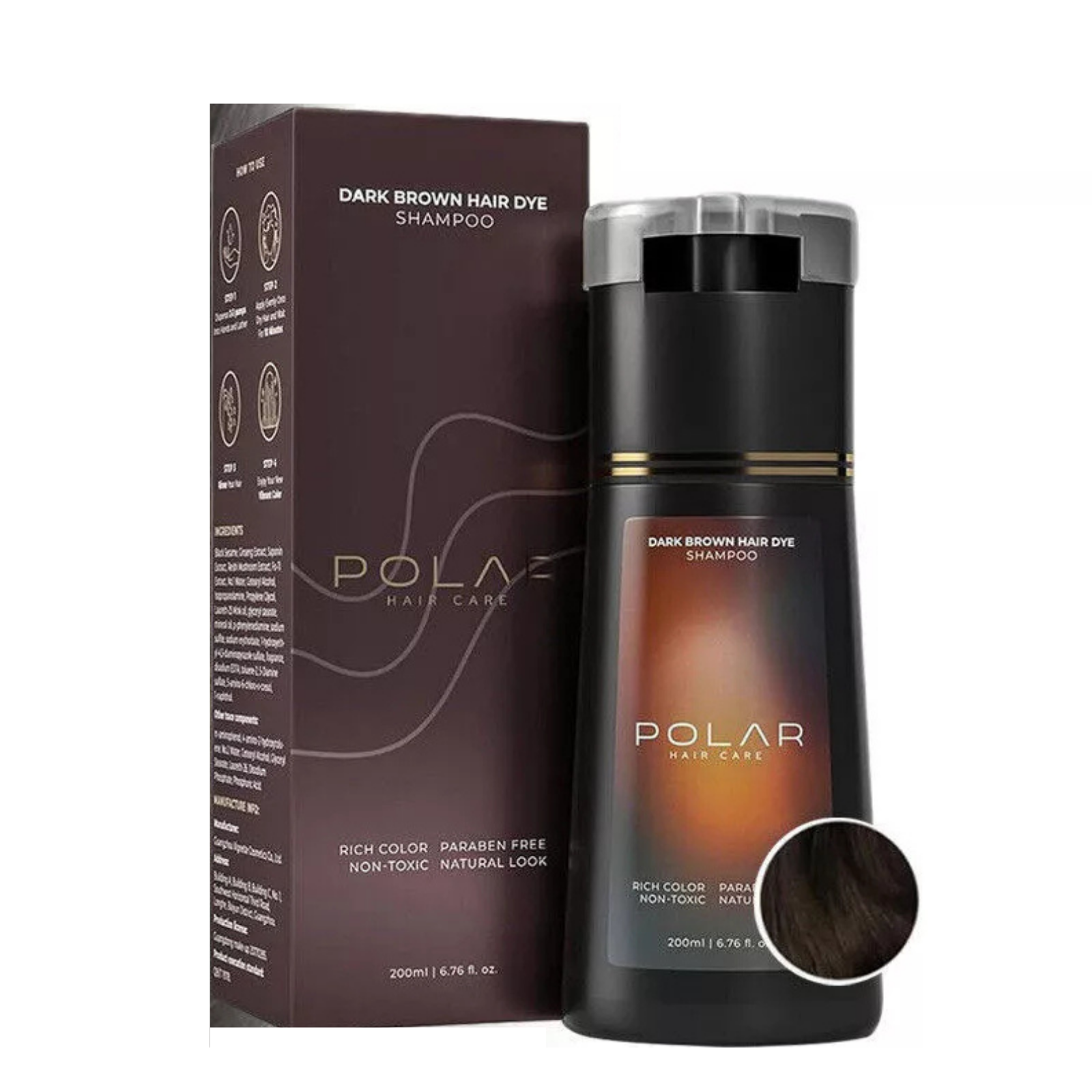 Hair Natural Colour 200ml Polar Hair Instant Dye Shampoo Dark Brown