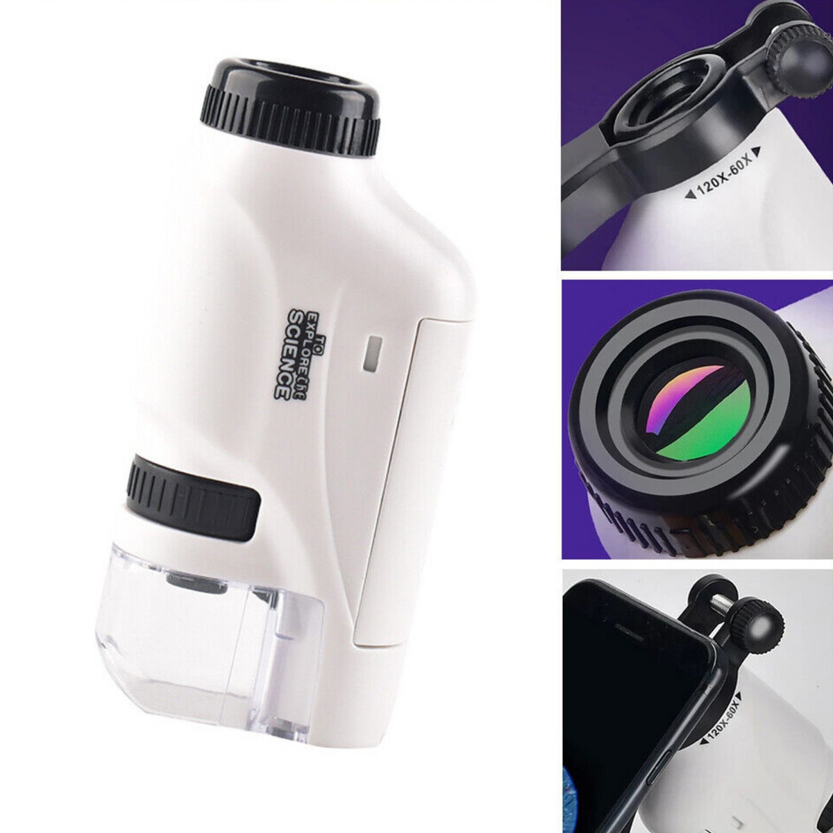 60X-120X Handheld Magnification Lens With LED Lighted Kids Pocket Microscope