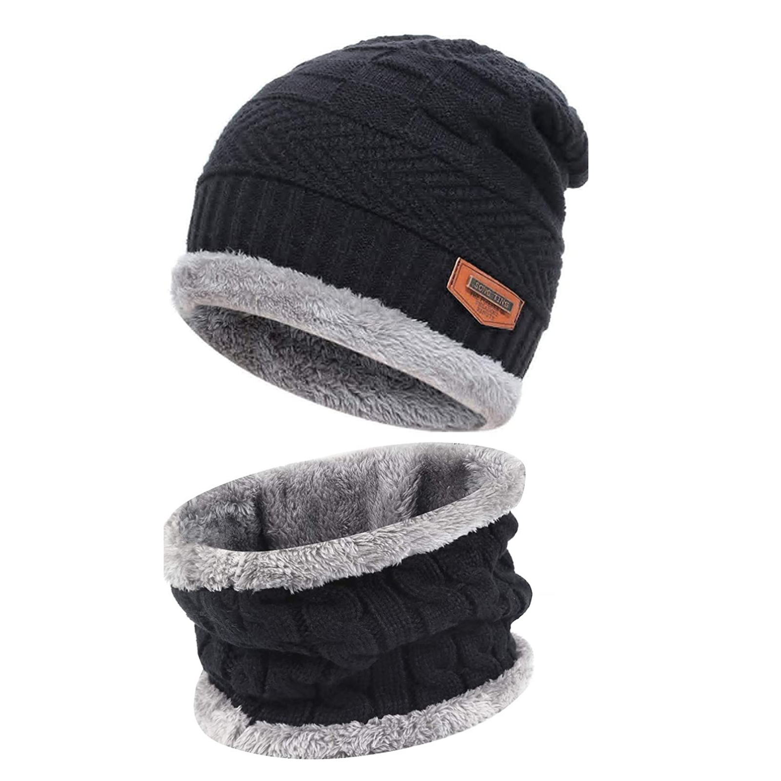 Black Ski Cap Neck Warm Beanie Fleece Winter Knitted Hat Men Fur Women