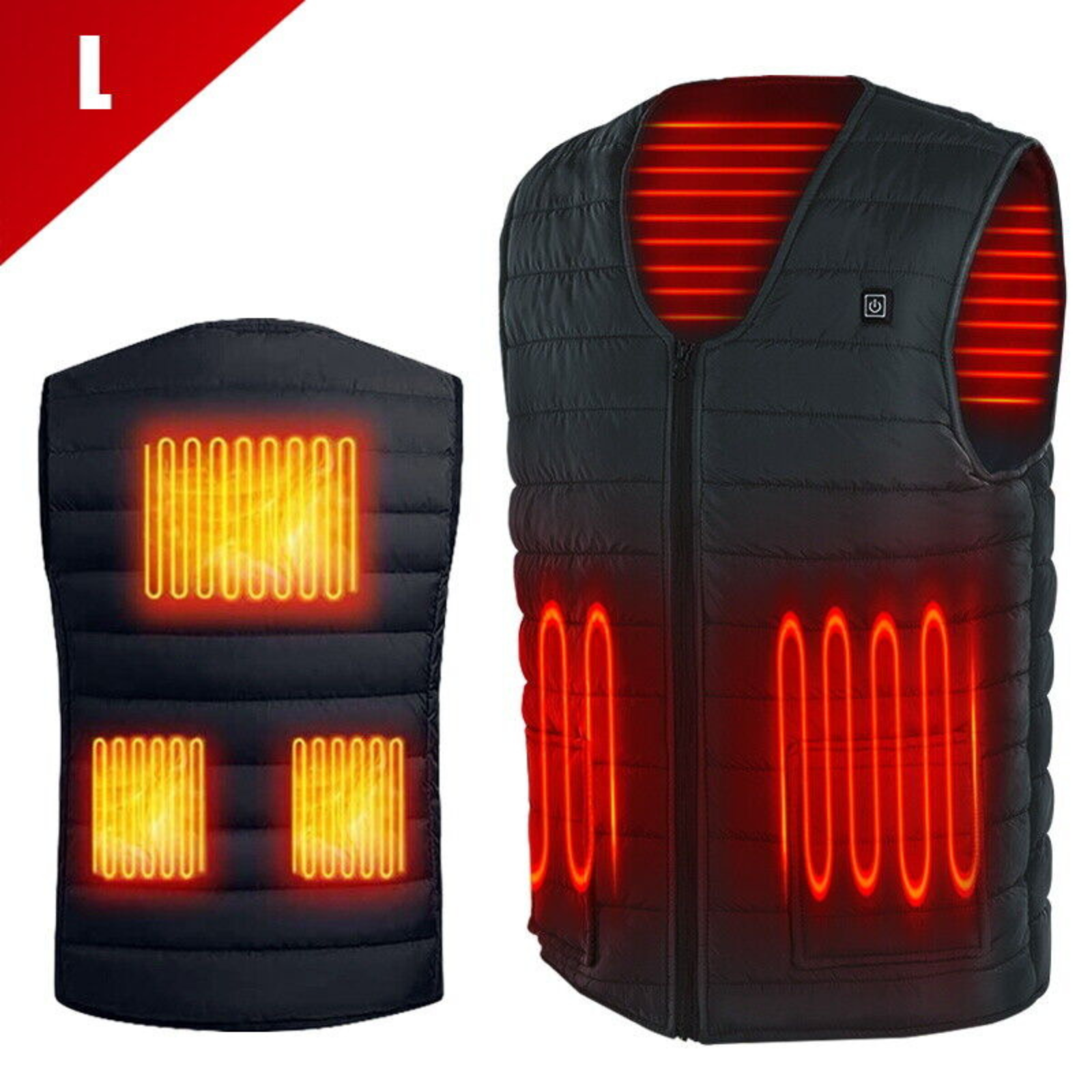 Unisex Black Body Warmer Heat Pad Winter Electric Vest Heated Jacket Large