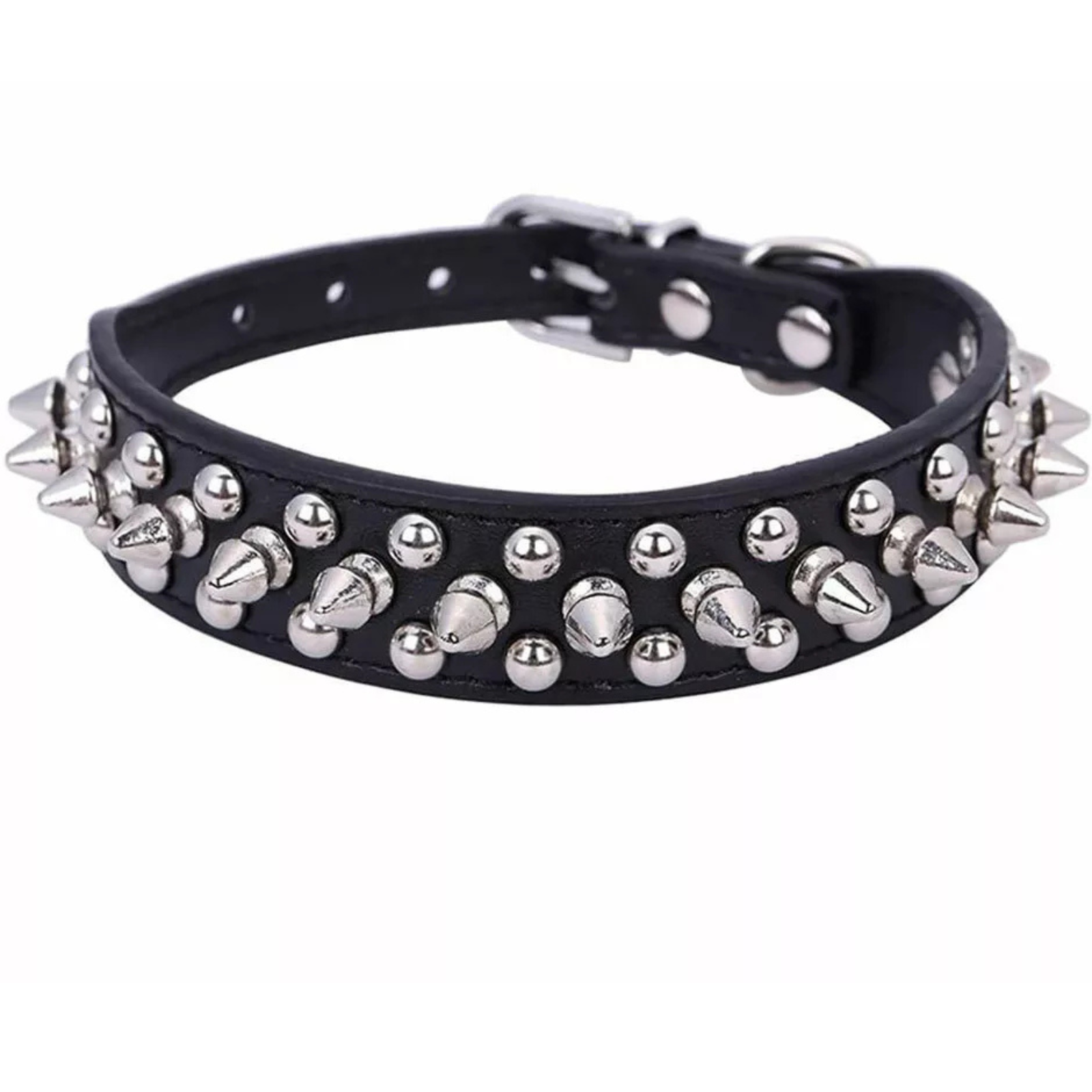 Black Medium Breeds Pet Dog Collar Leather Studded