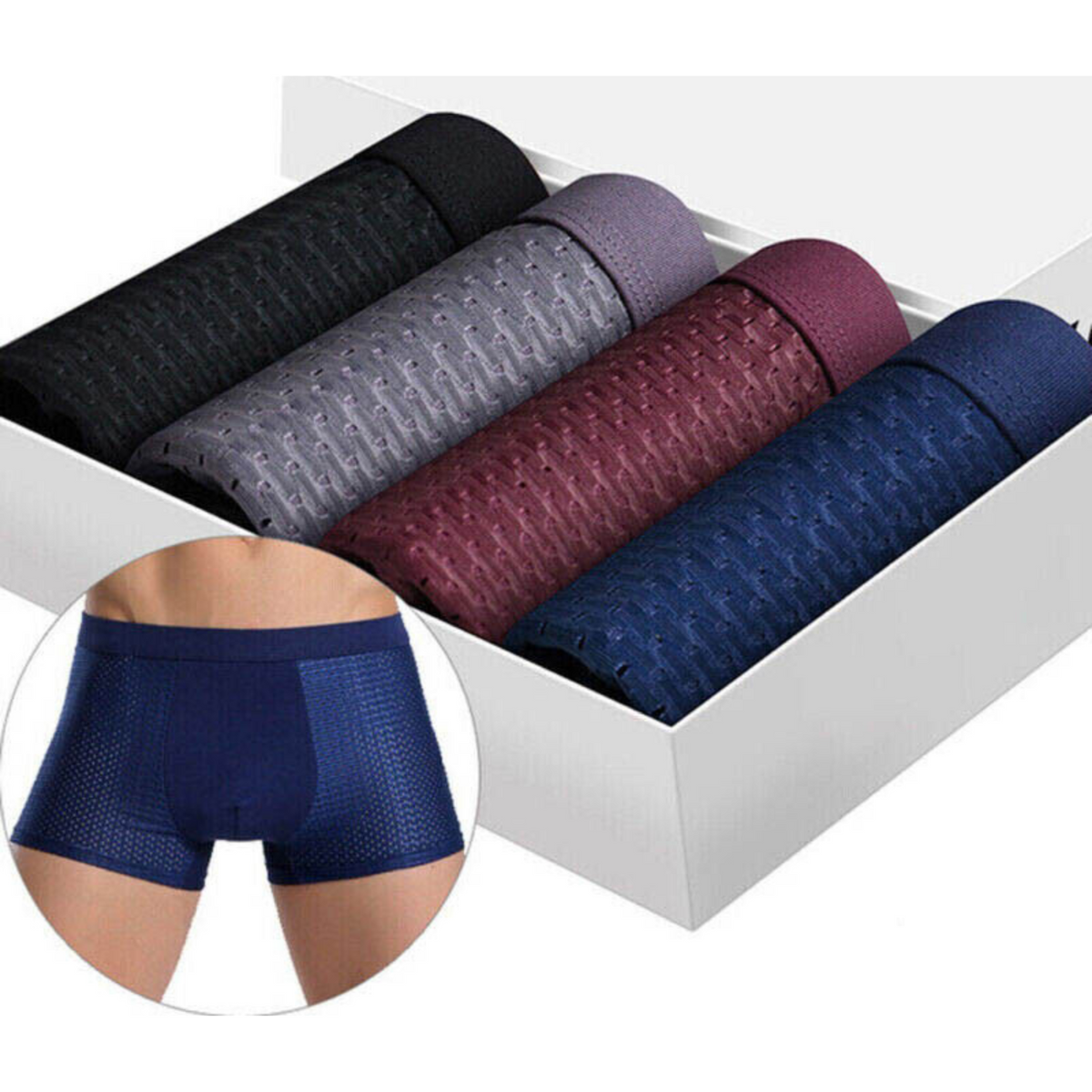 Ice Silk Mesh Boxer Briefs Large 4Pack Mens Bamboo Soft Underwear Summer Shorts
