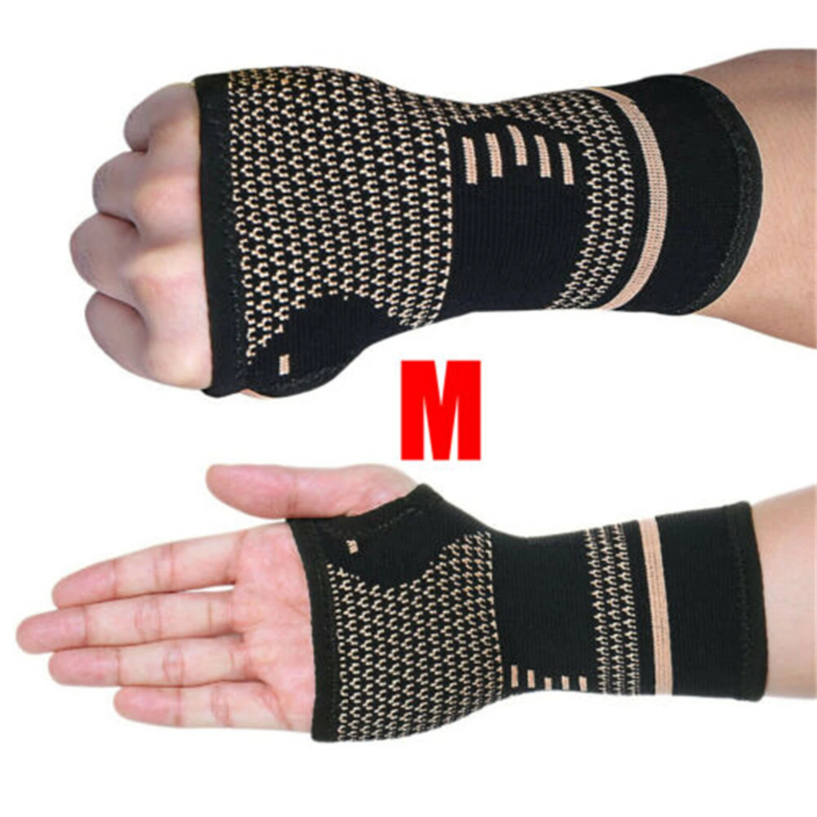 Copper Wrist and Hand Brace Support Carpal Tunnel Glove M 1x