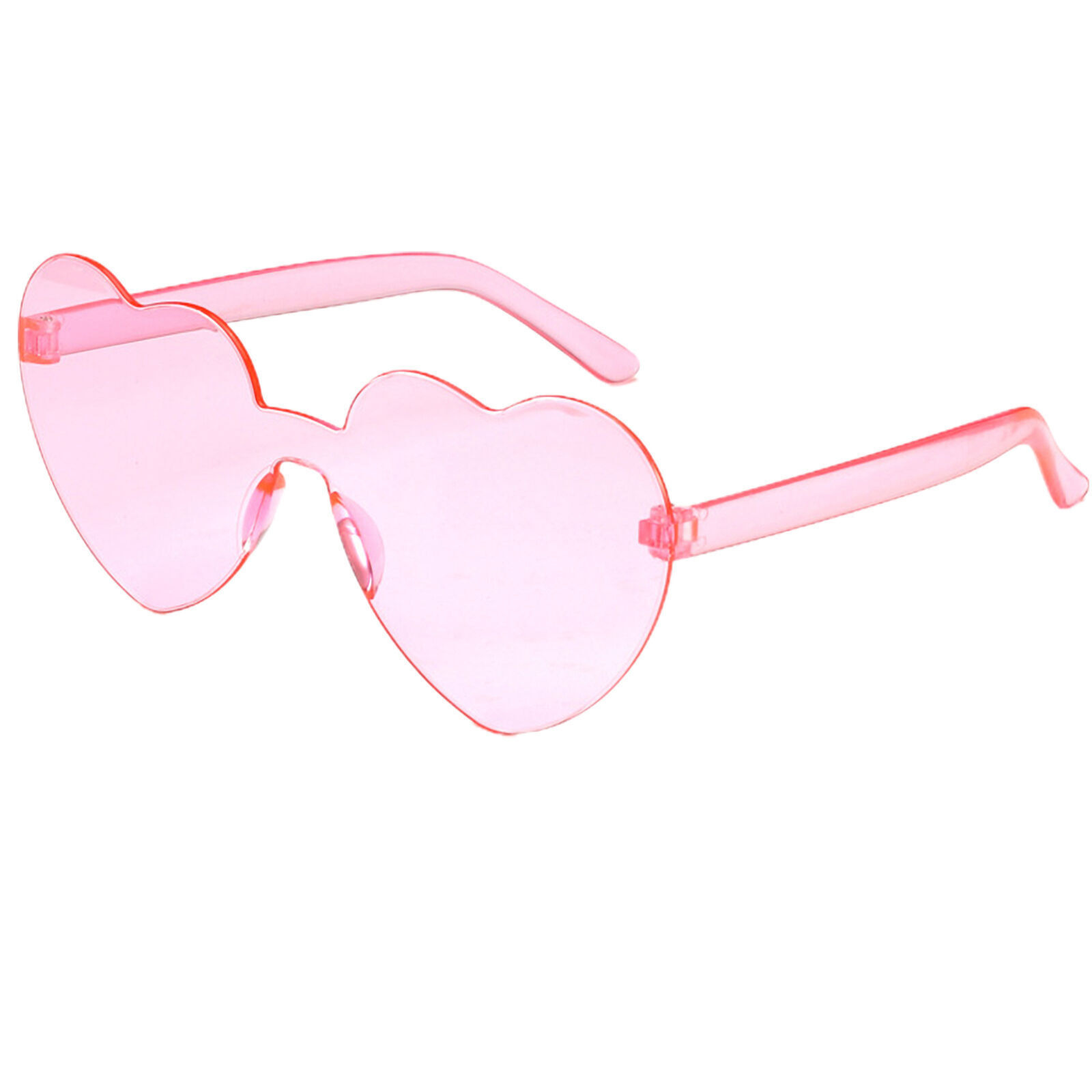 Pink Clear Lens Rimless Festival Glasses Love Heart Shape Sunglasses Dress Party