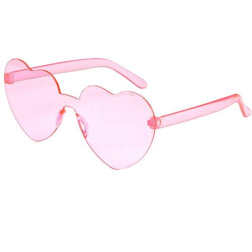 Pink Clear Lens Rimless Festival Glasses Love Heart Shape Sunglasses Dress Party