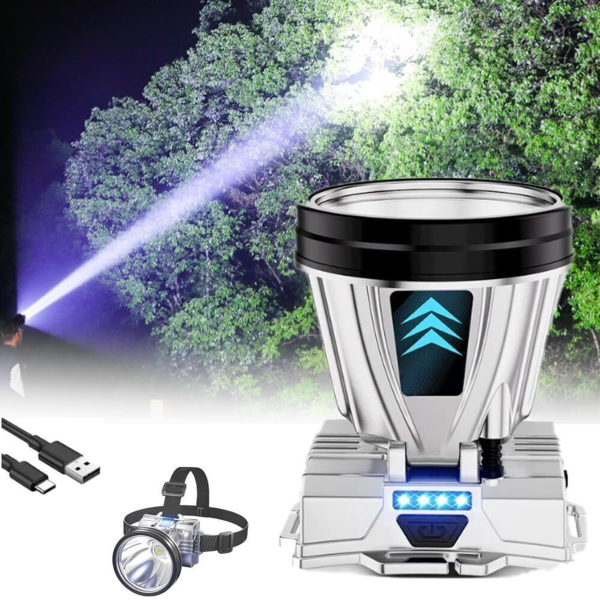 Outdoor LED Super Bright Rechargeable High Power Headlamp Spotlight Waterproof
