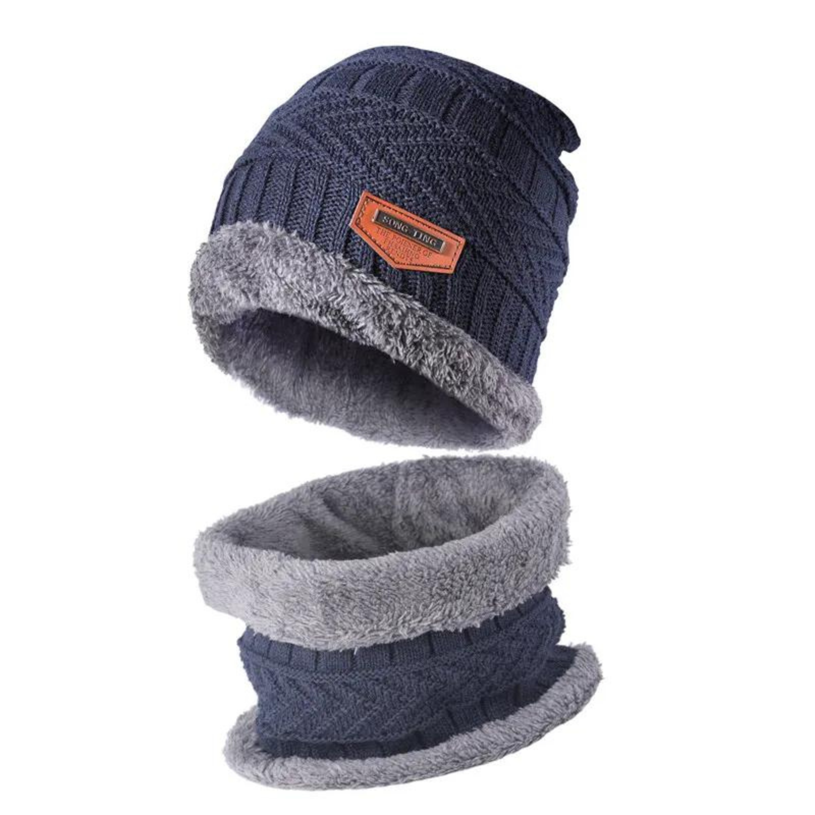 Navy Blue Ski Cap Neck Warm Beanie Fleece Winter Knitted Hat Men Fur Women