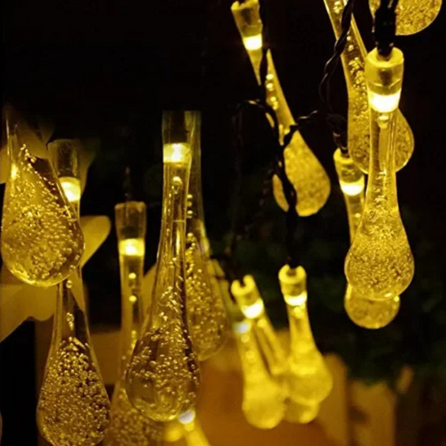 50 LED Raindrop Garden Christmas Solar Fairy String Lights Warm White