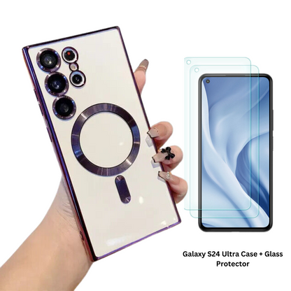 Galaxy S24 Ultra Shockproof Mag Safe Magnetic Case Cover with Glass Protector