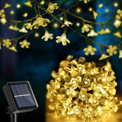 Warm White 100 LED Solar String Lights Peach Flower Fairy Garden Party Decor