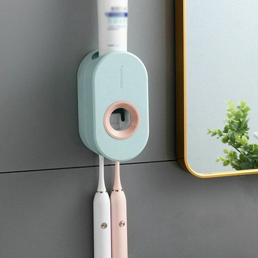 Wall-Mounted Rack Bathroom Toothbrush Holder Automatic Toothpaste Dispenser Blue