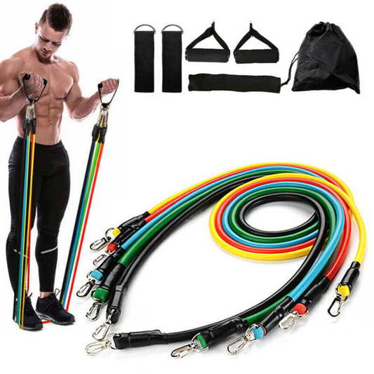 11PCS Exercise Home Gym Tube Fitness Elastic Latex Yoga Strap Resistance Bands