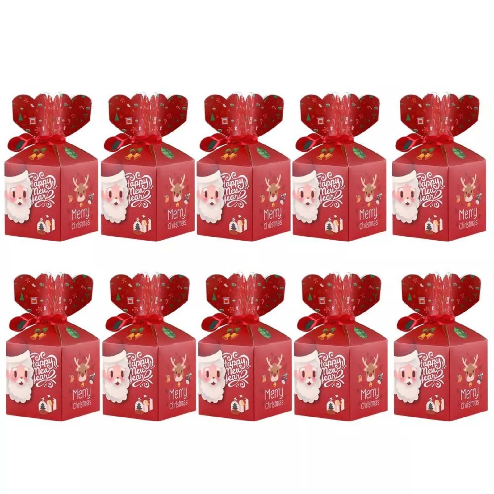 10x Christmas Gift Box Wrapping Bag Candy Boxes Party Favour Present Red