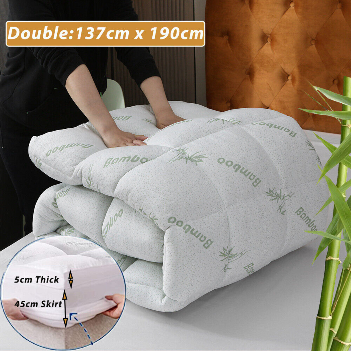 Cooling Mattress Pad Bamboo Mattress Topper Extra Thick Breathable Pillow Top