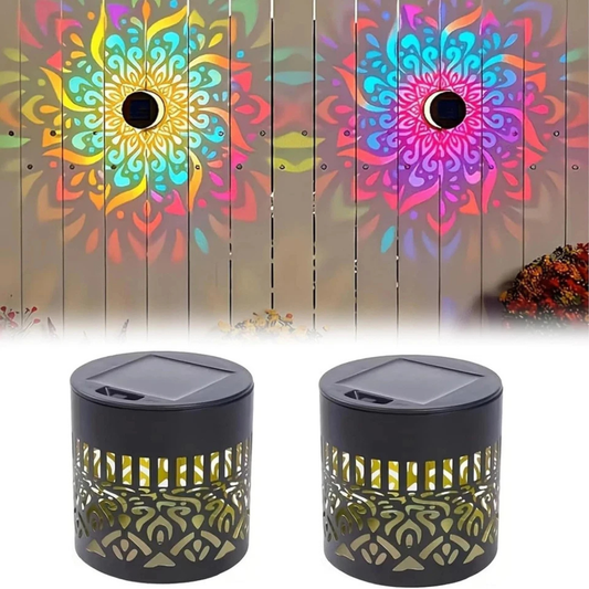 2x Solar Mandala Wall Lights Colourful LED Garden Fence Outdoor Lamp