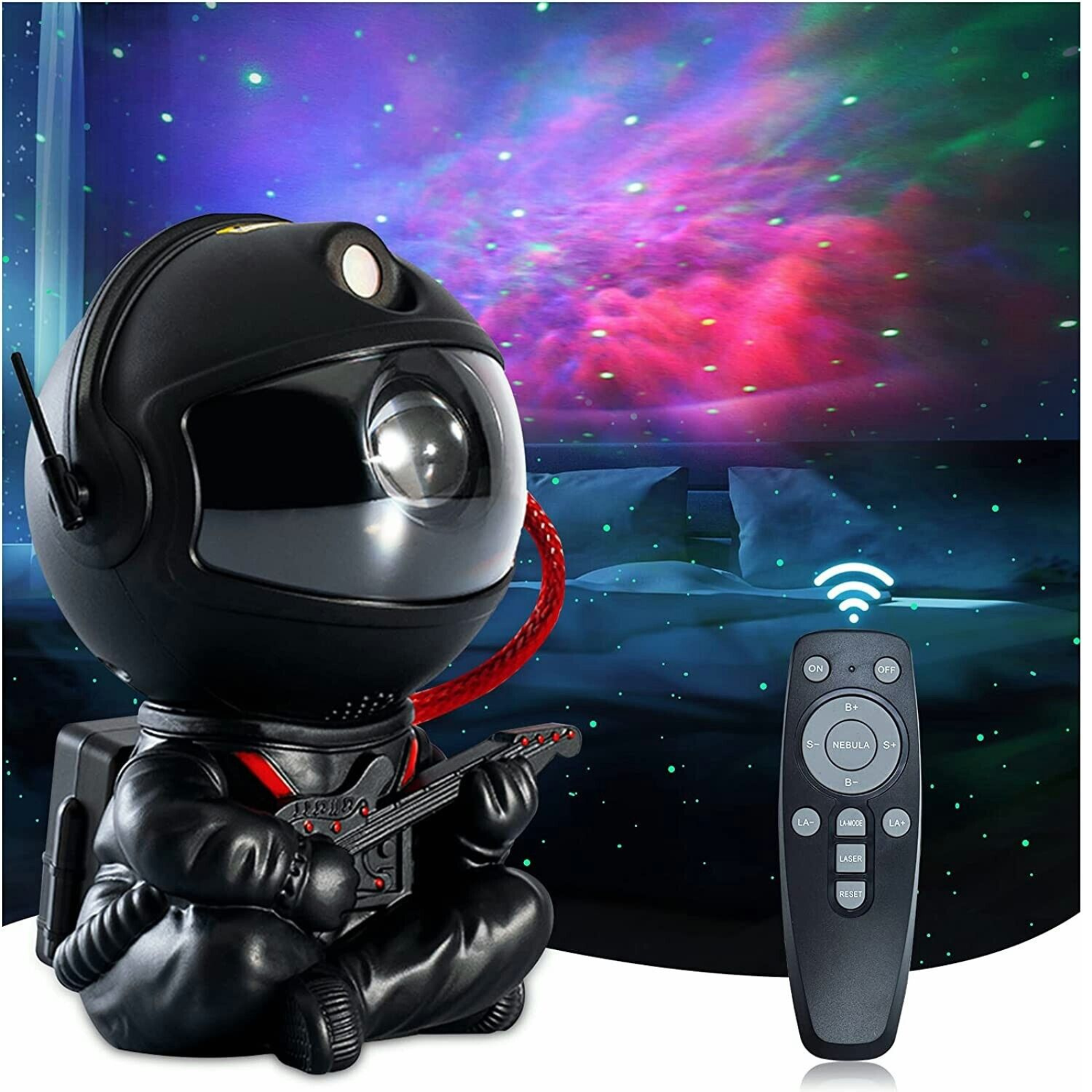 Black Guitar Astronaut LED Star Galaxy Projector Nebula Night Light Starry Sky