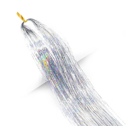 Silver Sparkle Highlights Hair Extensions Holographic Glitter Tinsel Party