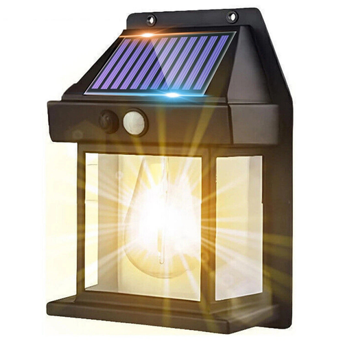 Solar Wall Light Vintage Motion Sensor Black Fixture Outdoor Garden Lighting