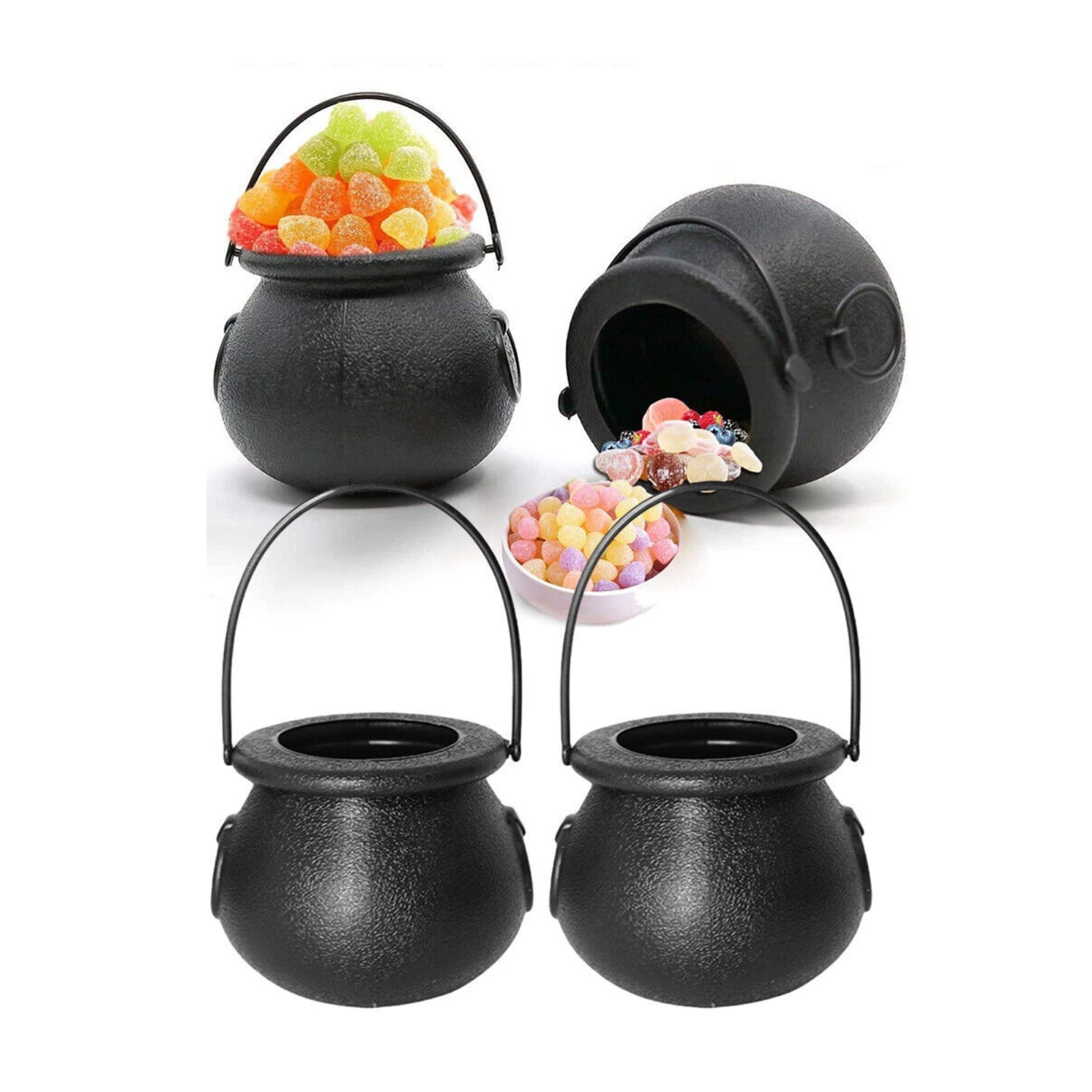 12x Black Flame Candy BucketHalloween Witch Lantern Portable Props Decor