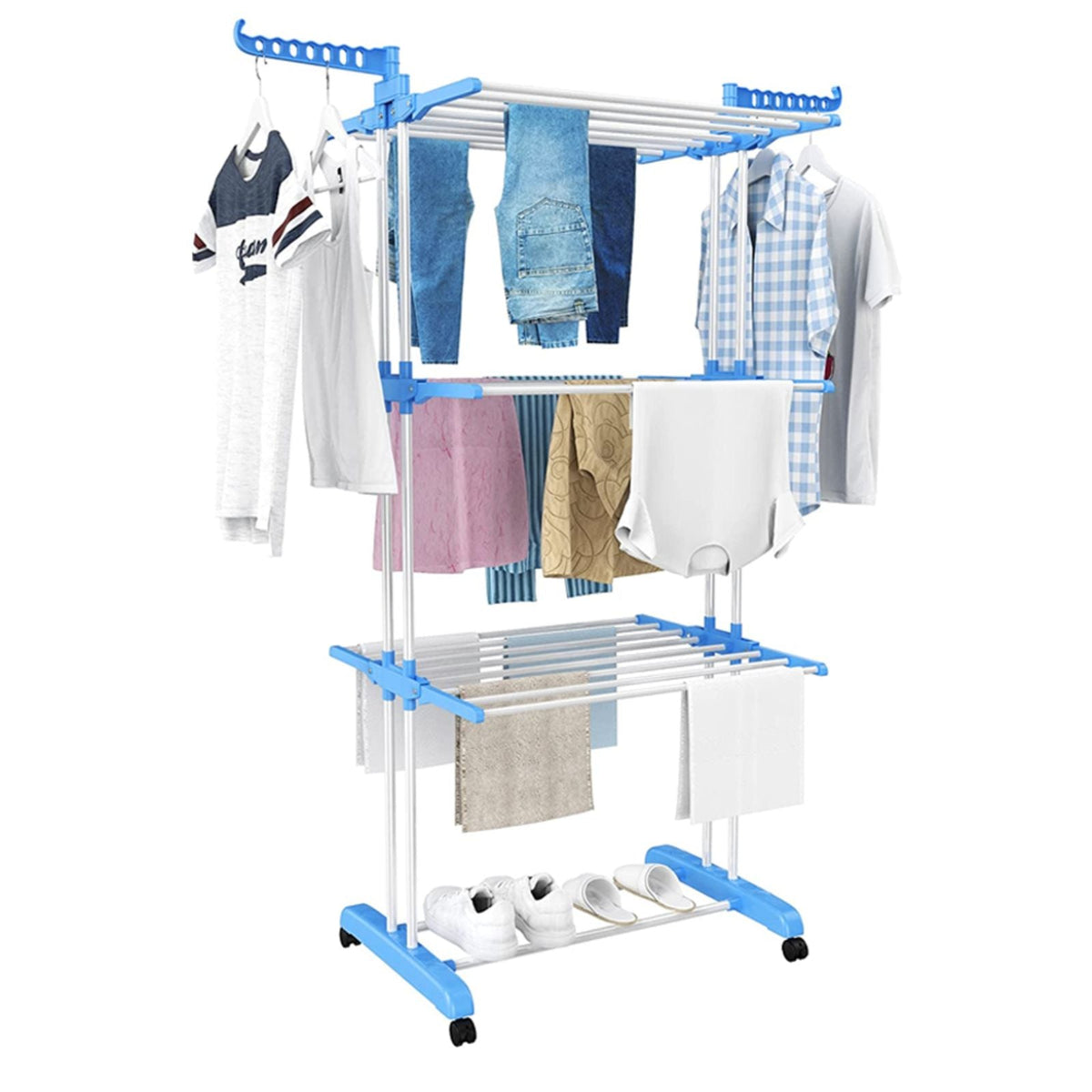 Airer Drying Rack Foldable Clothes Hanger Horse Stand Support Blue Laundry Rack