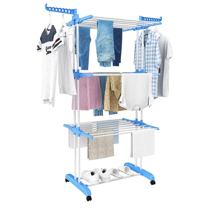 Airer Drying Rack Foldable Clothes Hanger Horse Stand Support Blue Laundry Rack