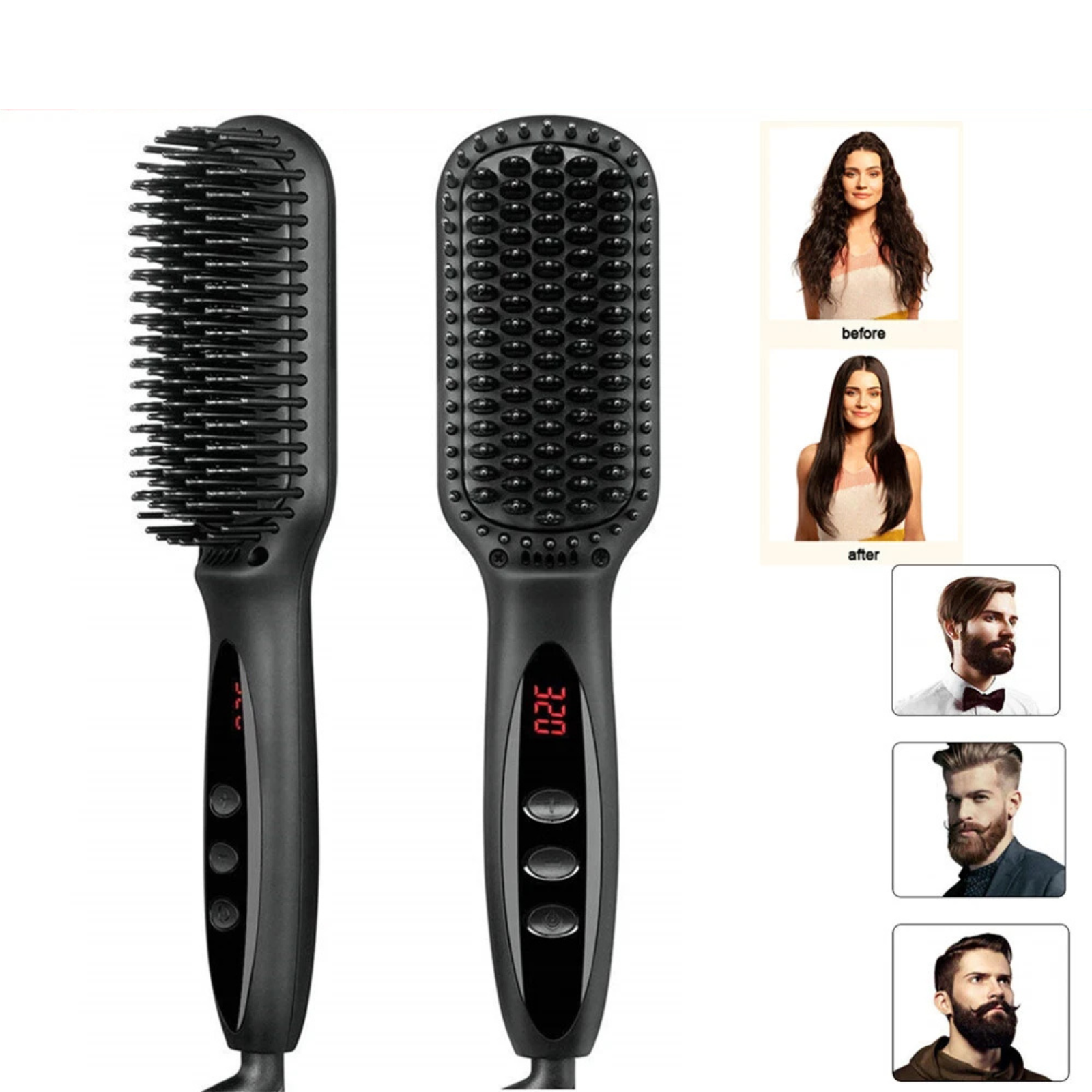 Ceramic Ionic Beard Straightener Hair Comb Grooming Styling Electric Brush