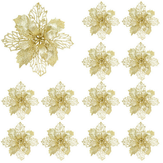 Flower Tree Hanging Decoration Christmas Poinsettia Glitter Xmas Party Gold