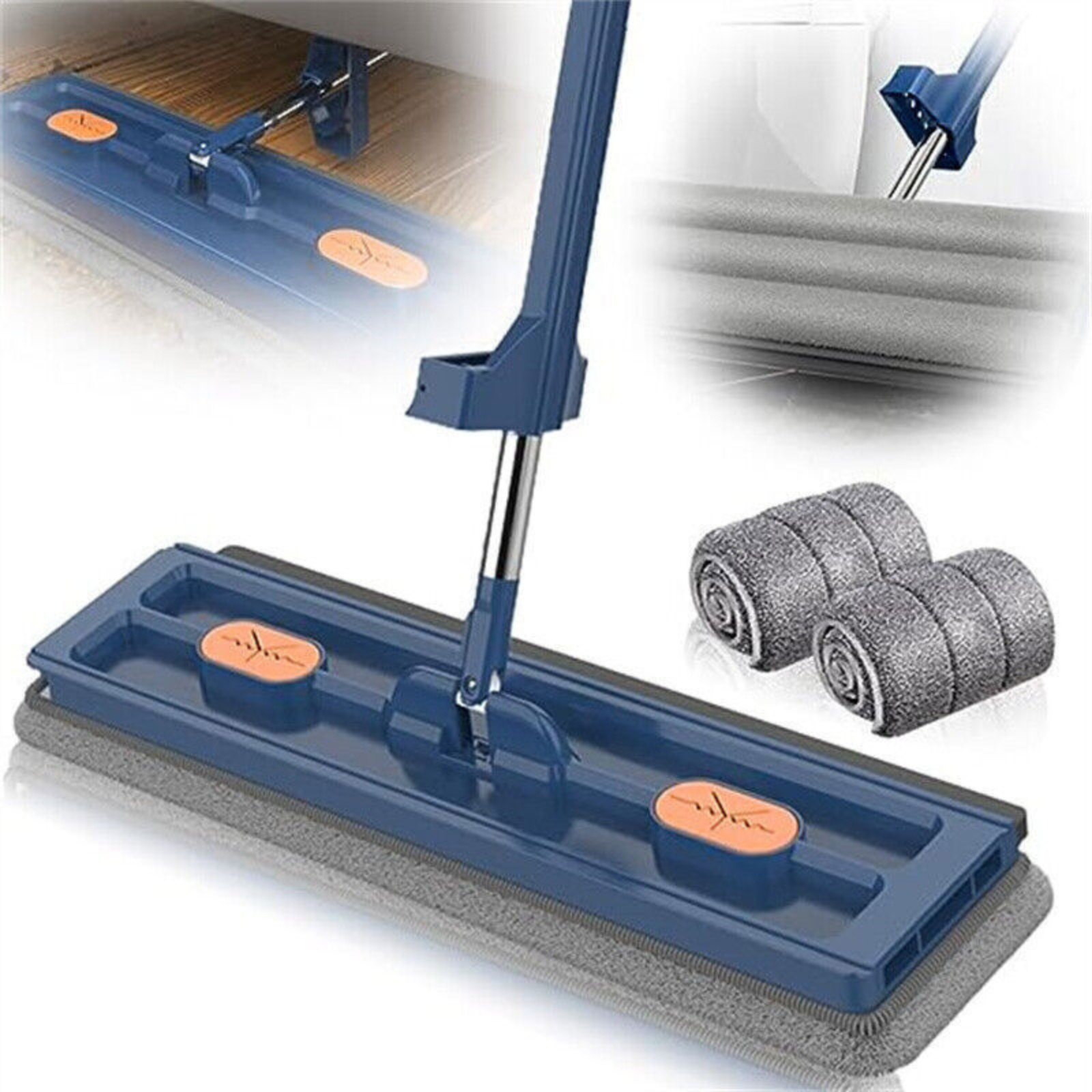 Blue 360°Rotating Magic Self Wringing Mop Roseionly Style Large Flat Mop