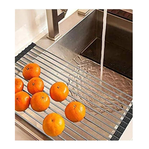 28x47cm Stainless Steel Rack Roll Up Foldable Dish Rack Drying Drainer Over Sink