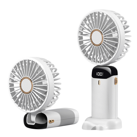 5 Speeds & Digital Display Ultra Quiet Handheld Fan Rechargeable USB White