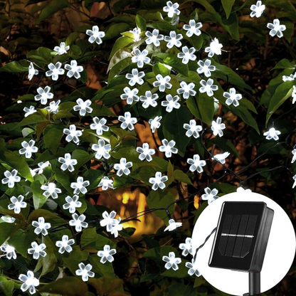 Cool White 100 LED Solar String Lights Peach Flower Fairy Garden Party Decor