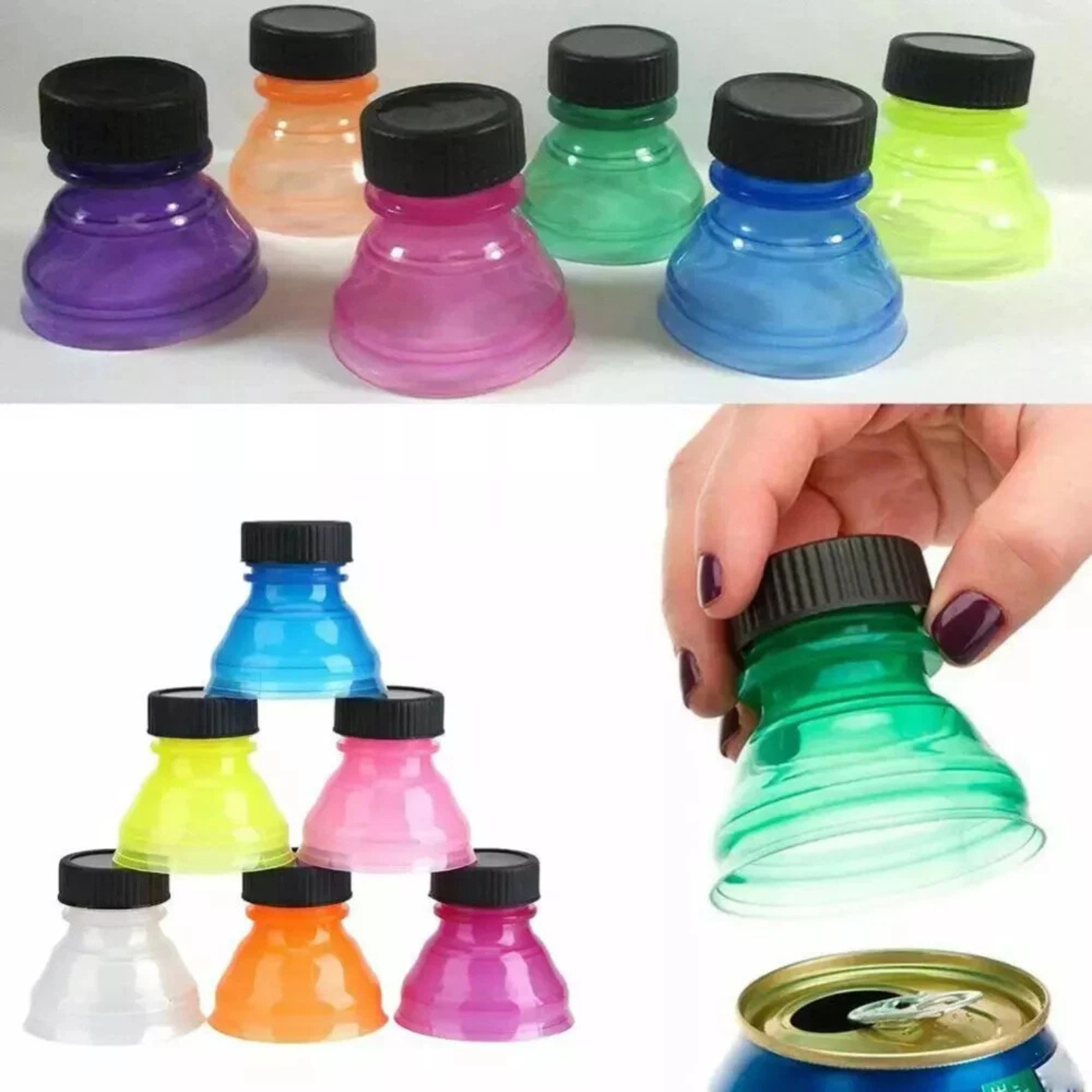 Convert Cover Soda Reusable Can Toppers Caps 6x Kitchen Drink Seal Set