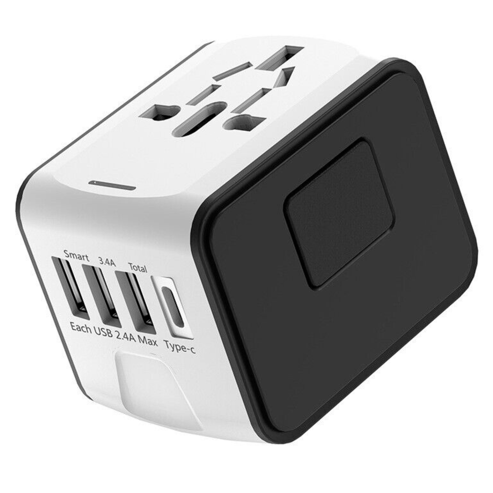 Universal International Travel AC Power Adapter Plug With 3 USB+ Type C White