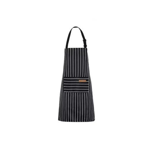 Black Wide Stripe BBQ Chefs Adjustable Apron Hanging 2 Pockets