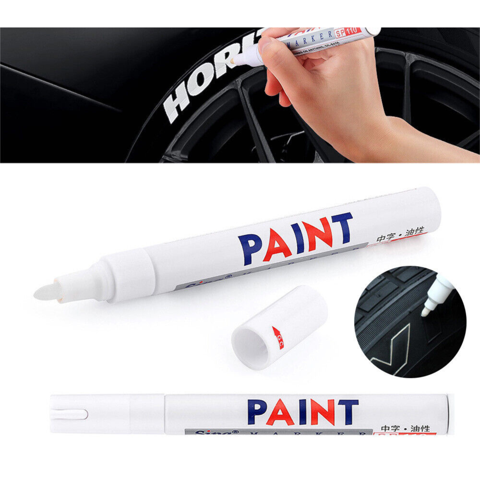 2pcs White Pen Marker Marking Motorcycle Waterproof Tread White Car Paint