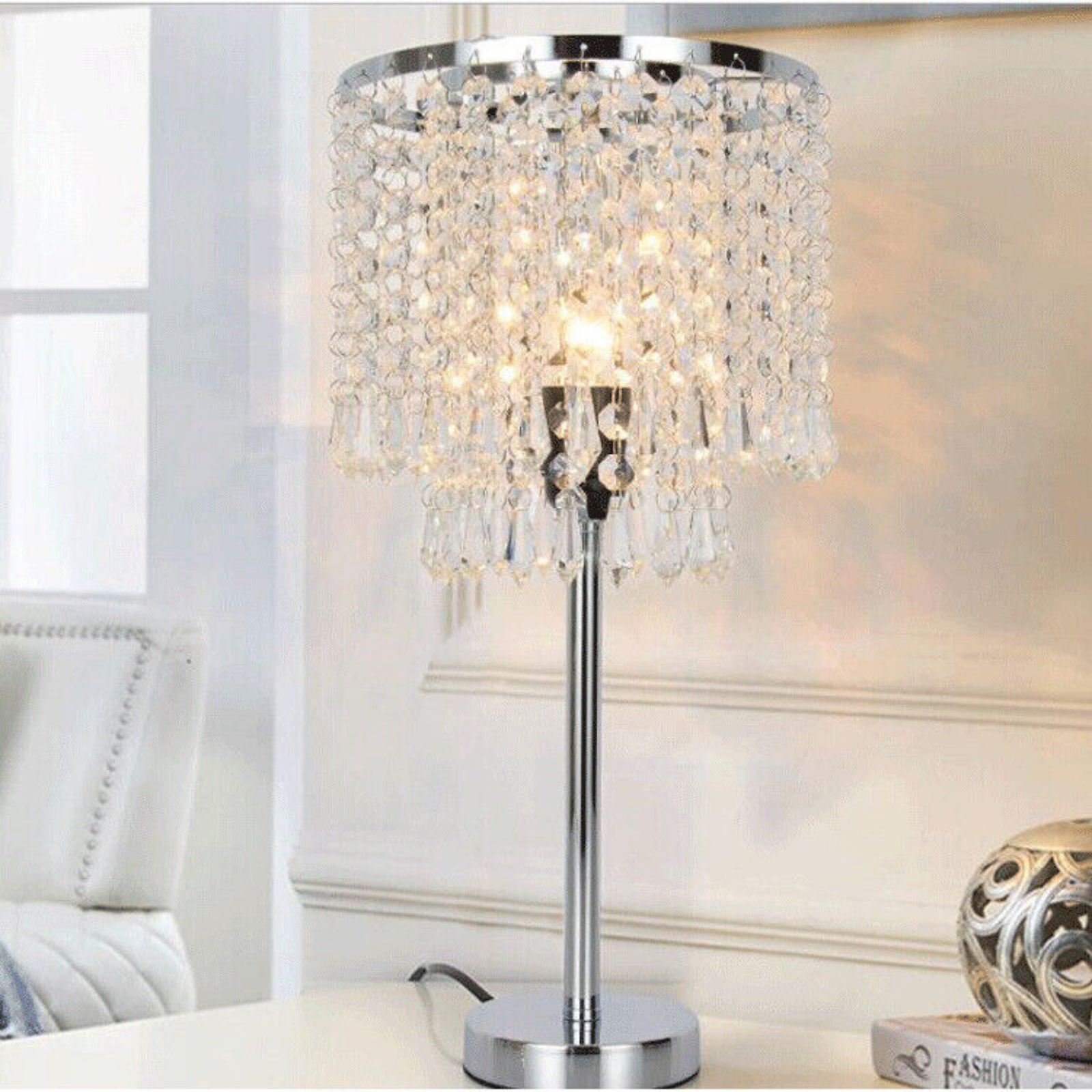 Stainless Steel Base Morden Crystal Bedside Light Room Table Desk Lamp