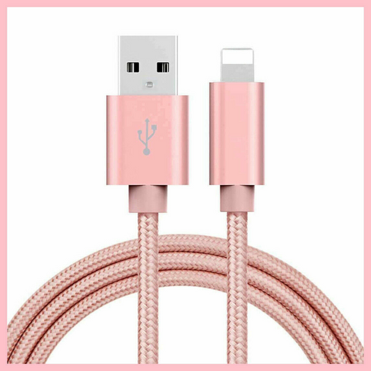 iPhone 6 7 8 11 12 13 14 Pro Max Braided Fast USB Cable Cord Charger iPad Pink