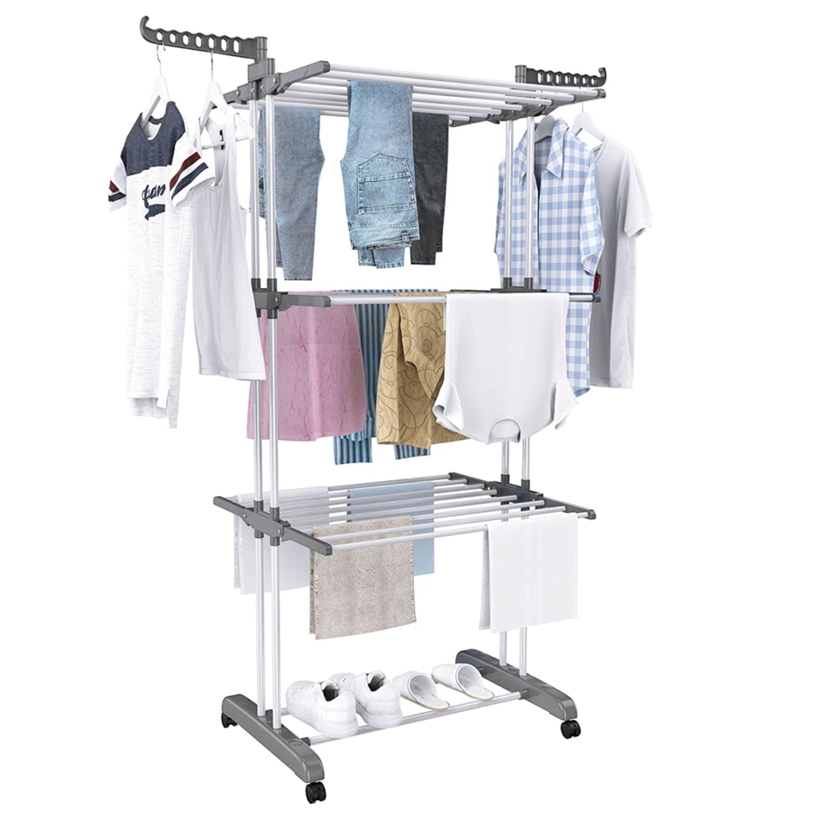 Airer Drying Rack Foldable Clothes Hanger Horse Stand Support Grey Laundry Rack