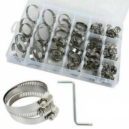 91x Pipe Clamp Kit Hose Clamps Adjustable Stainless Steel Clips Range Worm Gear