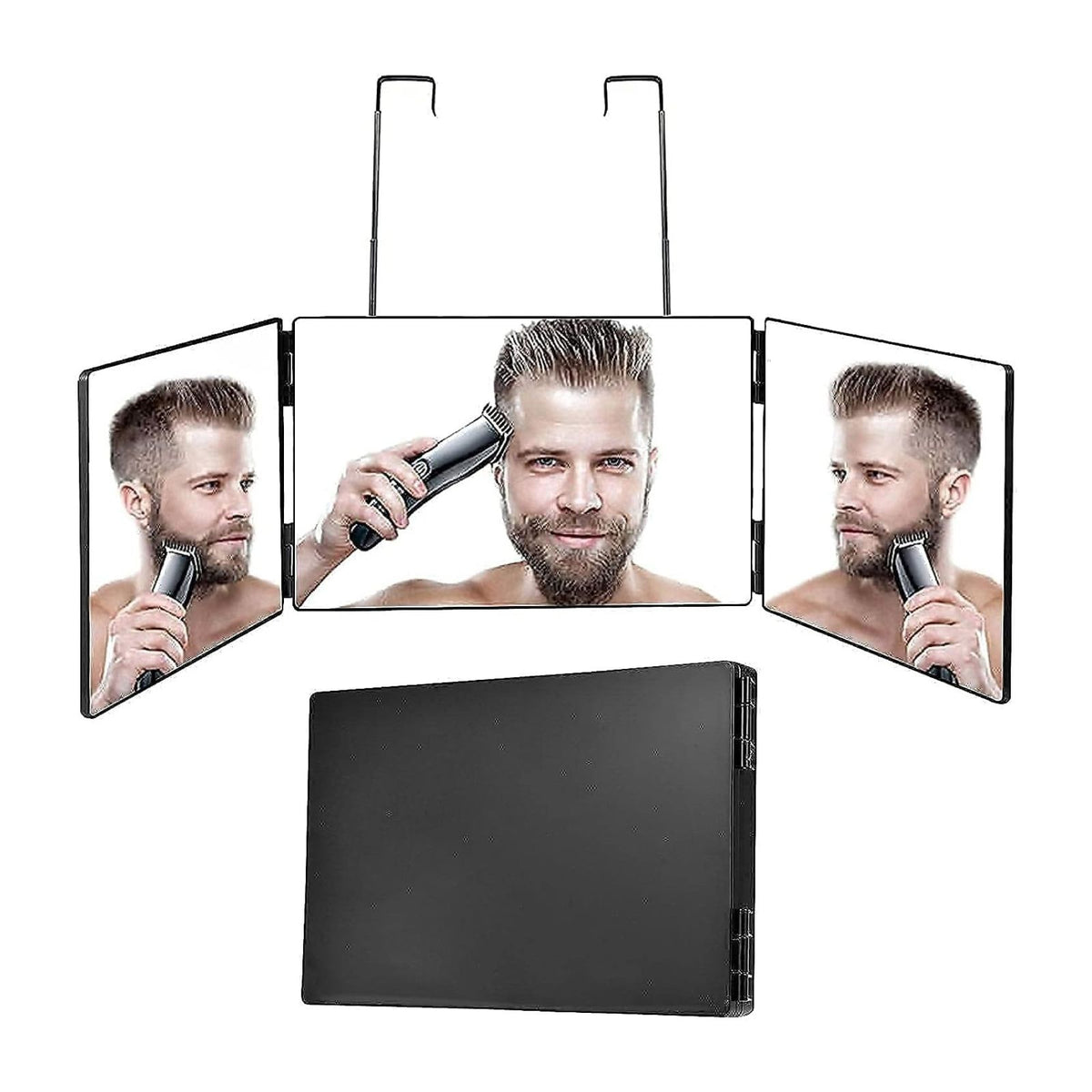 Tri-fold Hanging Makeup Mirror 3 Way Self Haircut Beauty Set hair Cutting Barber