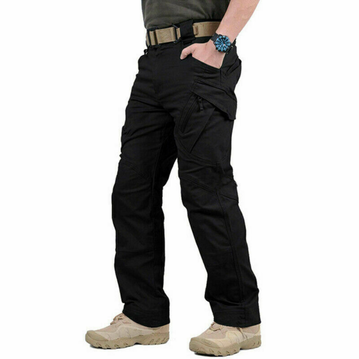 Water Resistant Tactical Trousers Mens Cargo Work Pants Soldier Black Combat
