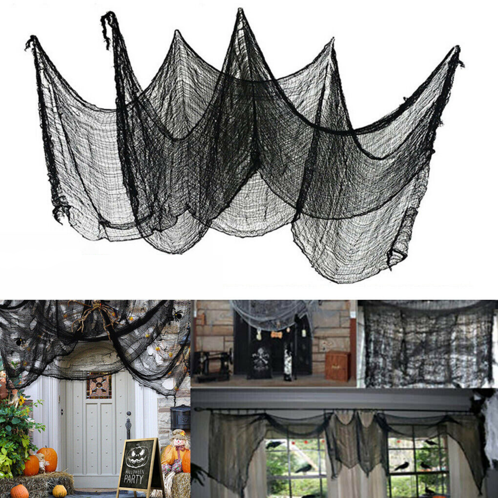 Black Textile Decor Gauze Horror Creepy Cloth Halloween Party